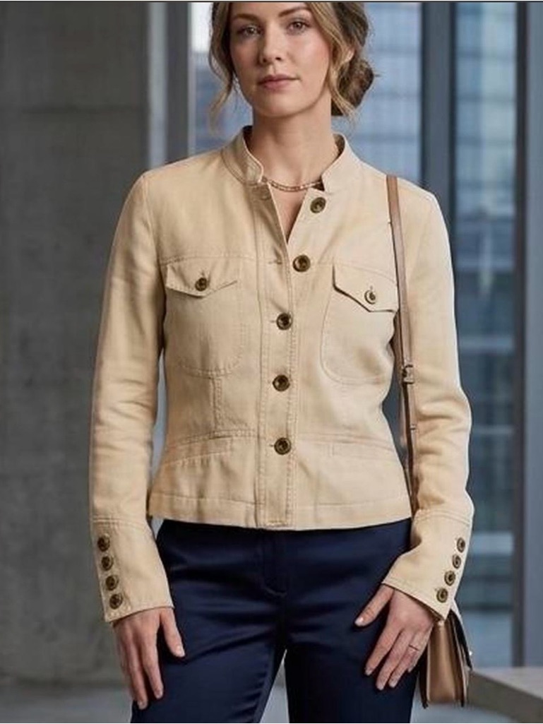 Express Design Studio Beige Silk Button Jacket Lined Long Sleeve Xs Women